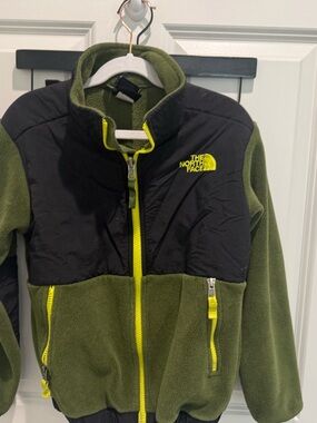 The North Face Olive Green Fleece Jacket with Black Yoke